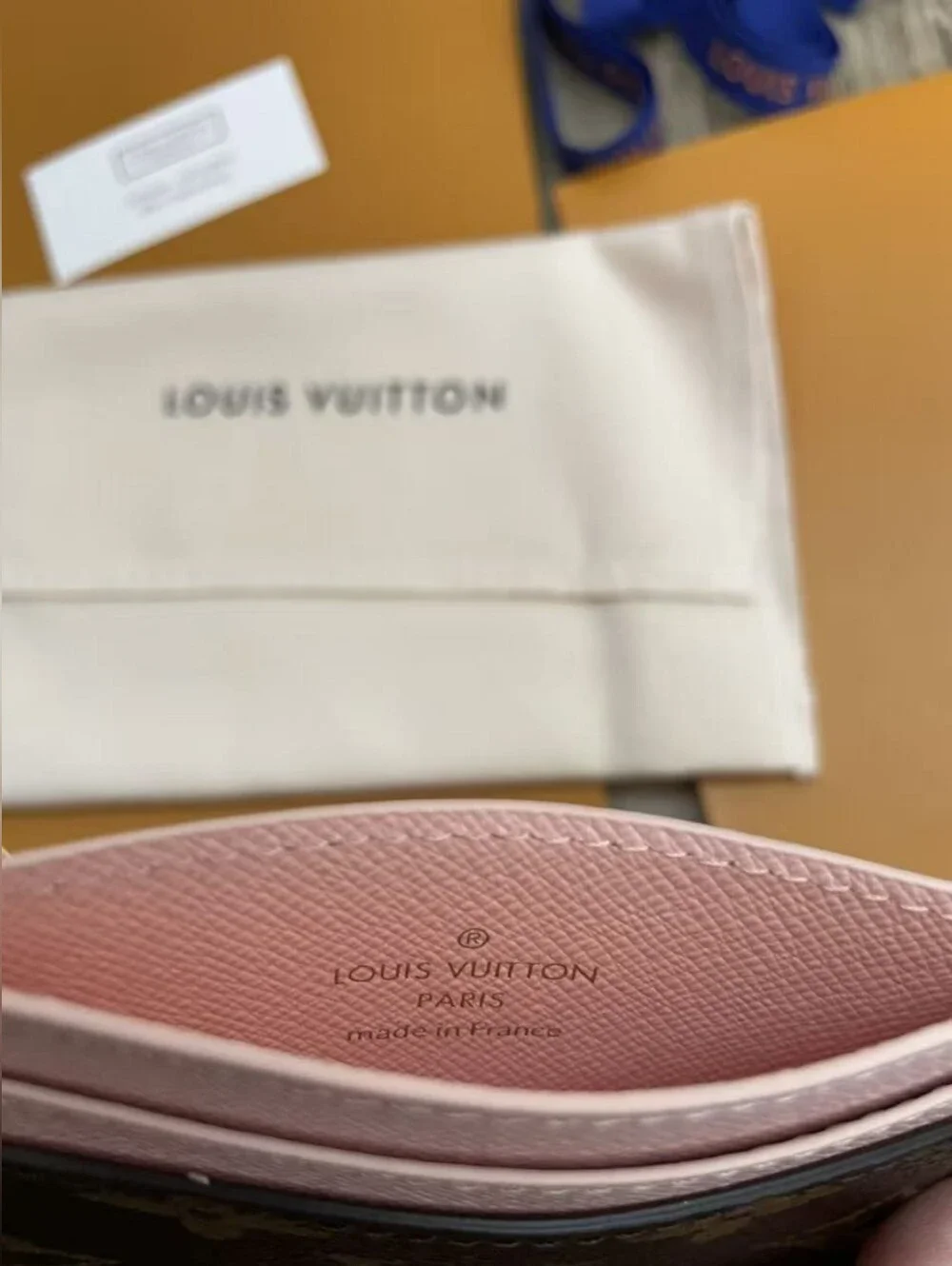 Louis Vuitton Monogram Card Holder with Pink Trim and Gold Charm Keyring